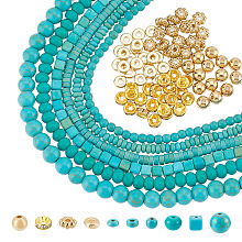 ARRICRAFT DIY Beads Jewelry Making Finding Kit, Including Synthetic Turquoise & Plastic & Rhinestone Spacer Beads, Round & Rondelle & Flat Round, Dark Cyan, 812Pcs/box