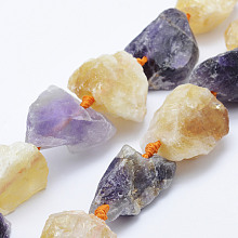 Honeyhandy Rough Natural Amethyst and Citrine Beads Strands, Nuggets, 18~37x12~30mm, Hole: 2mm, about 16~17pcs/strand, 16.5 inch~17.3 inch(42~44cm)