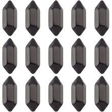 OLYCRAFT 15Pcs Black Obsidian Crystal Points Bulk Stones NO-Hole Hexagonal Bullet Black Obsidian Beads Double Terminated Black Obsidian Crystals for DIY Crafts Necklace Jewelry Making 20x9mm