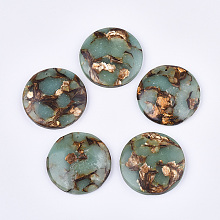 Honeyhandy Assembled Natural Bronzite and Synthetic Aqua Terra Jasper Pendants, Flat Round, Pale Turquoise, 40x7mm, Hole: 1.4mm