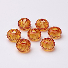 Honeyhandy Glass European Beads, Large Hole Beads, No Metal Core, Rondelle, Dark Orange, 14x8mm, Hole: 5mm