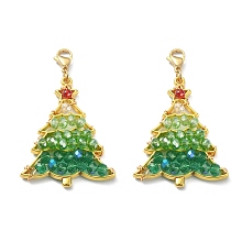 Honeyhandy Christmas Theme Alloy Big Pendant Decoration, with Glass Beads, Christmas Tree, Golden, 54mm, Tree: 42x32.5x7mm