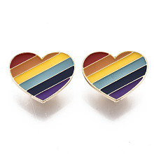 Honeyhandy Alloy Brooches, Enamel Pin, with Brass Butterfly Clutches, Rainbow Heart, Light Gold, Colorful, 20x25x2mm, Pin: 1mm