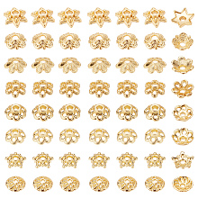 PandaHall Elite 160Pcs 8 Style Rack Plating Alloy Flower Bead Caps, 6-Petal, Lead Free & Cadmium Free, Long-Lasting Plated, Real 18K Gold Plated, 20pcs/style