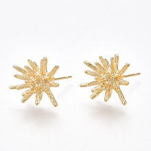 Honeyhandy Brass Stud Earrings, Nickel Free, Real 18K Gold Plated, 15x12.5mm, Pin: 0.8mm