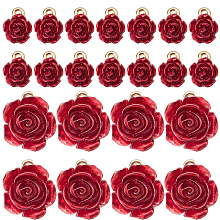 SUNNYCLUE 40Pcs 2 Style Valentine's Day Rack Plating Alloy Pendants, with ABS Plastic, Cadmium Free & Lead Free, 3D Dark Red Rose Flower, Light Gold, 9.5~15x7.5~12x5~8mm, Hole: 1.4~1.5mm, 20pcs/style