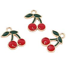 ARRICRAFT 100pcs Cherry Shape Alloy Enamel Pendants for Earring, Bracelets, Necklace Making, 18x13mm