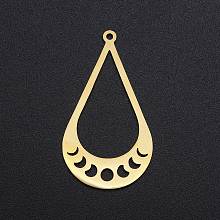 Honeyhandy 201 Stainless Steel Pendants, Laser Cut, Teardrop with Phase of the Moon, Golden, 39x21.5x1mm, Hole: 1.5mm