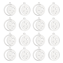 UNICRAFTALE 20pcs Star with Moon Charms 201 Stainless Steel Laser Cut Flat Round with Star and Moon Pendants 1.4mm Hole Dangle Charms for DIY Jewelry Making