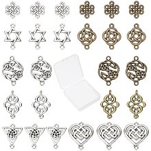 SUNNYCLUE 1 Box 60Pcs 7 Styles Celtic Knot Connect Charms Findings 2 Colors Tibetan Alloy Flower Triangle Heart Knot Links Good Luck Connector Charms Pendants for DIY Earring Making