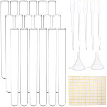 BENECREAT 40Pcs 18ml Glass Round Bottom Test Tube with 10Pcs Pipette, 2Pcs Hopper, 1Pcs Label Paster, for Liquid Test, Seeds Planting and Bead Storage, 150x15mm