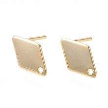 Honeyhandy Brass Stud Earring Findings, with Loop and Flat Plate, Rhombus, Nickel Free, Real 18K Gold Plated, 11x7x0.5mm, Hole: 1mm, Pin: 0.7mm