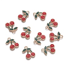 Honeyhandy Alloy Enamel Pendants, Cherry, Light Gold, 18x13mm, Hole: 2mm