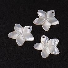 Honeyhandy Natural White Shell Mother of Pearl Shell Pendants, Flower, 18.5x19x2mm, Hole: 1.5mm