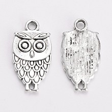 Honeyhandy Tibetan Style Zinc Alloy Pendants, Cadmium Free & Lead Free, Owl, Antique Silver, 18x9x3mm, Hole: 2mm