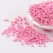 Honeyhandy 8/0 3mm Baking Paint Glass Seed Beads Loose Spacer Beads, Hot Pink, 3mm, Hole: 1mm, about 962pcs/50g