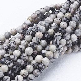 ARRICRAFT 15 inches Black Silk Stone/Netstone Strands, Round, about 88pcs/strand, 4mm in diameter, hole: 0.8mm