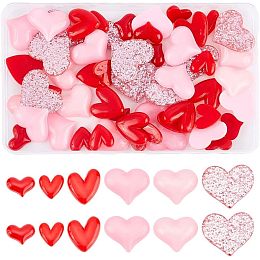 Arricraft 60pcs 6 styles Resin Cabochons Set, Including Glitter powder Cabochons and Opaque Cabochons, Heart Mixed Shapes, Mixed Color, 20~32x17~37x3~7mm, 10pcs/style