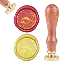 CRASPIRE Brass Wax Seal Stamp, with Natural Rosewood Handle, for DIY Scrapbooking, Animal Pattern, Stamp: 25mm, Handle: 83x22mm; Head: 7.5mm