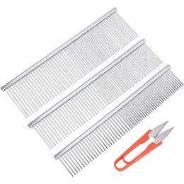 CHGCRAFT 3Pcs 3Sizes Pet Combs Comb Metal Dog Combs for DIY Macrame Plant Hangers Wall Hangings Stainless Steel Cat Combs with 3Pcs Scissors 18x4cm