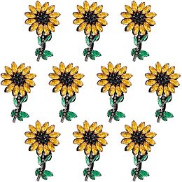 AHANDMAKER 8 Pcs Rhinestone Sunflower Sew on Patches, Sunflower Felt Beaded Patches, Glitter Flower Sew on Rhinestone Beaded Applique for Clothes Bags Dress Jackets Jeans, 2.87x1.69 Inch