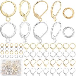 CREATCABIN 2 Colors 48Pcs Leverback Earwires Leverback Earring Hooks Kit 18k Gold Plated Sterling Silver Dangle Earwire Findings with Horizontal Loops Jump Rings for Earring Making Accessories