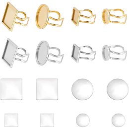 DICOSMETIC 8Pcs 2 Colors Cuff Pad Ring Round/Square Finger Ring Trays Adjustable Rings Tray with Transparent Glass Cabochons Ring Base Trays DIY Bezel Blanks for Rings Craft Jewelry Making