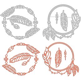 GLOBLELAND 2Pcs Feather Wreath Metal Cutting Dies Die Cuts for DIY Scrapbooking Easter Birthday Wedding Cards Making Album Envelope Decoration,Matte Platinum