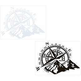 SUPERFINDINGS 2PCS 2 Colors PET Adhesive Car Sticker Mountain Compass Stickers Decal Big Car Hood Compass Graphics Stickers Waterproof Reflective Decal Sticker for Car Decoration