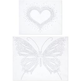 GORGECRAFT 2 Sheets Heart Shape Clear Rhinestone Iron on Hot fix Decal Transfer Heart Bling Butterfly Rhinestone Face Gems Clear Rhinestones Kit for Clothes Shoes Nail Art