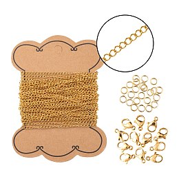 Honeyhandy DIY Jewelry Making Kits, 5m Vacuum Plating 304 Stainless Steel Extend Curb Chains, 50Pcs 304 Stainless Steel Open Jump Rings and 30Pcs Lobster Claw Clasps, Golden, Chains: 4.8~5m/set