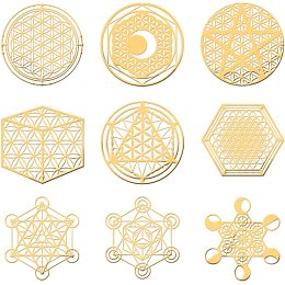 OLYCRAFT 9Pcs Sacred Geometry Stickers Flower of Life Decals Stickers Gold Metal Sticker Energy Tower Material for DIY Scrapbooks, Resin Crafts Phone and Water Bottle Decorations