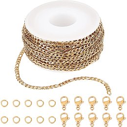 SUNNYCLUE DIY 10M 32.8 Feet 3MM Gold Chain Roll Figaro Chains Stainless Steel Cable Chain Necklace Chains with Jump Rings Lobster Clasps for Women Adults Jewelry Making Kits Necklaces Bracelets Craft