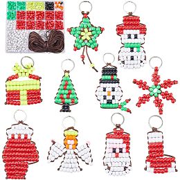 SUNNYCLUE 1 Box DIY 10 Sets Christmas Pony Beads Bulk Bead Pets 8mm Large Beads Video Tutorials Xmas Bead Keychain Kit Snowman Snowflake Beading Angel Christmas Bead Pet Key Chains for Purse Gifts