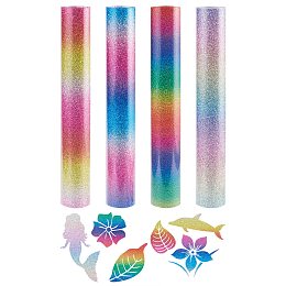 Honeyhandy 4Pcs Colorful Glitter Heat Transfer, Heat Transfer Vinyl, for T-Shirts, Hats, Clothing, Mixed Color, 300x250x0.3mm, 1pc/color