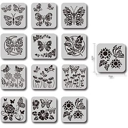 BENECREAT 12PCS Butterfly Pattern Plastic Drawing Templates 12x12 Inches Painting Template Stencil for Scrabooking Card Making, DIY Wall Floor Decoration