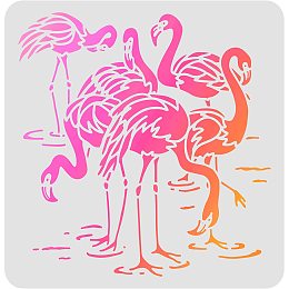 FINGERINSPIRE Flamingo Stencils Template 11.8x11.8 inch/30x30cm Plastic 6 Flamingo Drawing Painting Stencils Square Flamingo Reusable Stencils for Painting on Wood, Floor, Wall and Tile