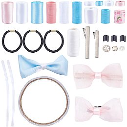 SUNNYCLUE DIY Ribbon Hair Clip Making Kit Hair Ornaments Accessories Include Polyester Ribbon, Hot Melt Adhesive, Plastic Shank Buttons, Iron Alligator Clips, Sewing Thread and Hair Ties for Women