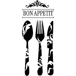 Arricraft Kitchen PVC Wall Stickers Bon Appetit Vinyl Wall Decal Tableware Pattern Wall Mural Removeable DIY Wall Decor for Kitchen, Dinning Room, Restaurant Decoration, Black 33.8x14.9in