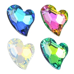 Honeyhandy 4Pcs 4 Colors Electroplated Glass Pendants, Silver Plated Bottom, Faceted, Heart Charms, Mixed Color, 17x14x5mm, Hole: 1.2mm, 1Pc/color