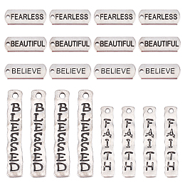 CHGCRAFT 100Pcs 5 Style Inspiration Word Charms Pendants Engraved Motivational Charms Pendants Rectangle Word Charms for DIY Necklaces Bracelets Key Chains, Length 8-49.5mm