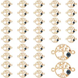 DICOSMETIC 50Pcs Tree of Life Link Charms Golden Alloy Evil Eye Connectors Flat Round Tree Good Luck Links with Enamel Evil Eye for Jewelry Making Craft, Hole: 1.8mm