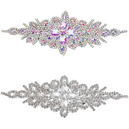 FINGERINSPIRE 2pcs Rhinestone Applique for Dress 2 Styles (Clear/AB Color) Iron on/Sew Crystal Patch Hotfix Diamond Sewing Appliques for Bridal Dress, Gowns, Headpiece, Belt or Other Item Decoration