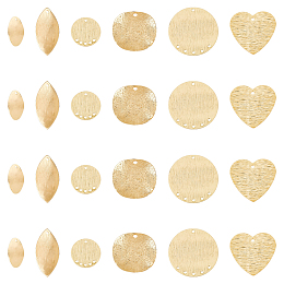 SUPERFINDINGS 24Pcs 6 Styles Brass Stamping Blank Tag Charms Real 14K Gold Plated Flat Round Metal Stamps Tags Oval Leaf Heart Blanks Pendants for Jewelry DIY Craft Making，Hole:1.2~1.6mm