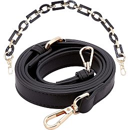 GORGECRAFT 2PCS Leather Replacement Strap Set 1.5Yd Long Purse Chain Strap Handbag Decoration Chain Crossbody Bag Accessories Charms for Interchangeable Shoulder Bag Strap Sling Handbag Wallet(Black)