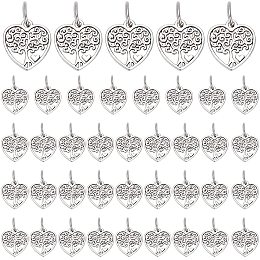 PandaHall 40pcs Tree of Life Pendants Heart Charms Tibetan Alloy Beads Hollow Heart with Tree for DIY Bracelets Necklace Jewelry Hanging Ornament Decorations Wedding Favor, Heart Shape