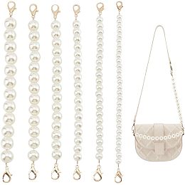 PandaHall Elite 6 Styles Pearl Chain Strap 9.8" Short Purse Chain Replacement Purse Extender Chain with Golden Swivel Clasp for Handbag Wallet Crossbody Shoulder Tote Bag, 8/10/12/14/16/18mm Pearls