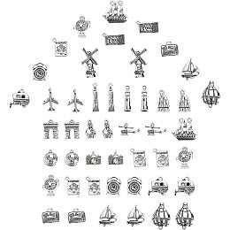 SUNNYCLUE 1 Box 80Pcs 20 Styles Travel Charms Bulk Alloy Vehicle Ship Castle Balloon Traveler Pendants Alarm Earth Tibetan Style for Jewelry Making Charms DIY Bracelets Supplies, Antique Silver