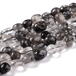 Honeyhandy Natural Tourmalinated Quartz/Black Rutilated Quartz Beads Strands, Nuggets, Tumbled Stone, 8~11x7.5~9x4.5~7mm, Hole: 0.8mm, about 42pcs/strand, 15.94''(40.5cm)