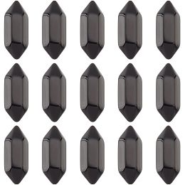 OLYCRAFT 15Pcs Black Obsidian Crystal Points Bulk Stones NO-Hole Hexagonal Bullet Black Obsidian Beads Double Terminated Black Obsidian Crystals for DIY Crafts Necklace Jewelry Making 20x9mm